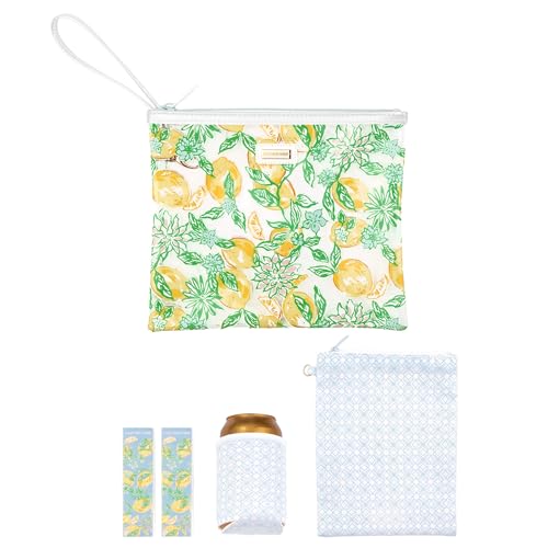 Lilly Pulitzer Wasserabweisende Vinyl-Strandtasche, Reißverschlusstasche inklusive Getränkehalter, kleiner Tasche und Handtuch-Clips, für Limonade von Lilly Pulitzer