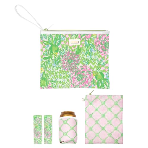 Lilly Pulitzer Wasserabweisende Vinyl-Strandtasche mit Reißverschluss, inklusive Getränkehalter, kleiner Tasche und Handtuch-Clips, Limettengrün Lilly Pulitzer Wasserabweisende Vinyl-Strandtasche mit Reißverschluss, inklusive Getränkehalter, kleiner Tasche und Handtuch-Clips, Limettengrün von Lilly Pulitzer