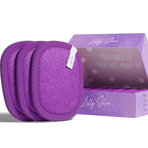 Lilly Skin Waschbare und wiederverwendbare Make-up-Entferner-Pads – quadratische Mikrofasertücher zum Reinigen und Peeling für die Gesichtshaut – Box mit 7 Pads aus Baumwollimitat – Intensivviolett – von Lilly Skin