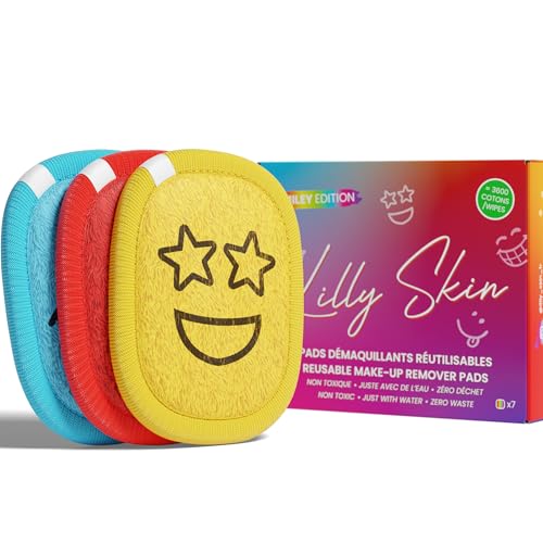 Lilly Skin Waschbare und wiederverwendbare Make-up-Entferner-Pads – quadratische Mikrofasertücher zum Reinigen und Peeling für die Gesichtshaut – Box mit 7 Pads aus Kunstleder – Smiley Edition – XL von Lilly Skin