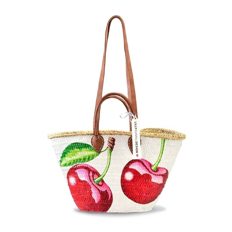 Kirschen Korbtasche, Handbemalt, Ledergriffe von LillyKunkelDesign