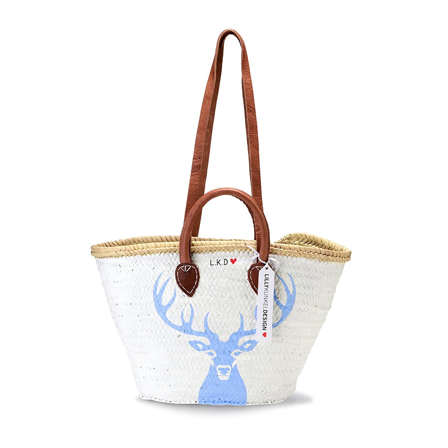 Korbtasche Hirsch Blau, Ledergriffe Korbtasche Hirsch Blau, Ledergriffe von LillyKunkelDesign