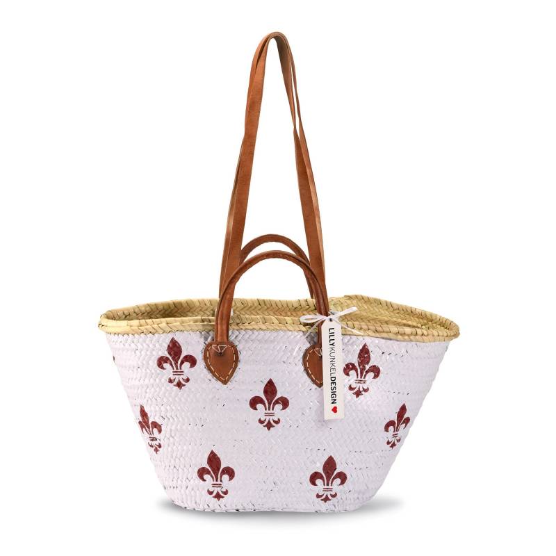 Korbtasche Mit Lilienmuster, Handbemalt, Ledergriffe von LillyKunkelDesign