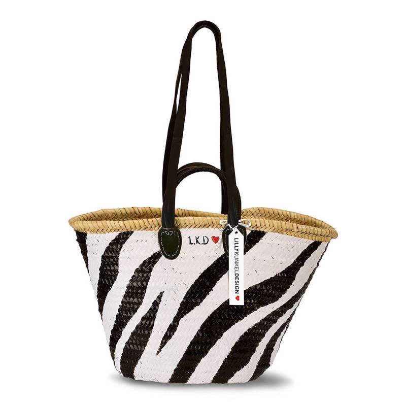 Korbtasche Mit Zebrastreifen, Handbemalt, Ledergriffe von LillyKunkelDesign