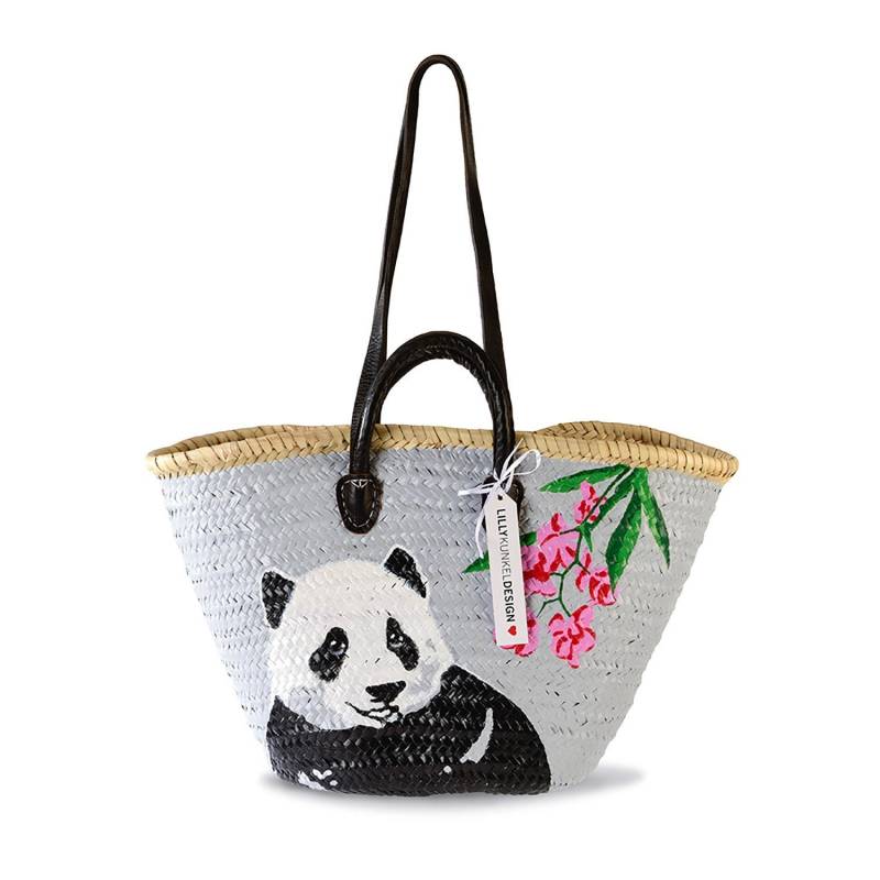 Panda Korbtasche, Handbemalt, Ledergriffe von LillyKunkelDesign