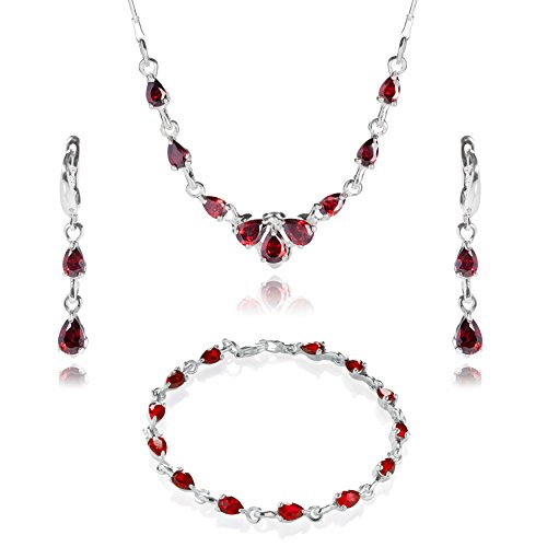 Damen Schmuckset 3tlg echt Silber 925 Zirkonia-Steine rot längen-verstellbar Schmucketui Hochzeitsschmuck von LillyMarie