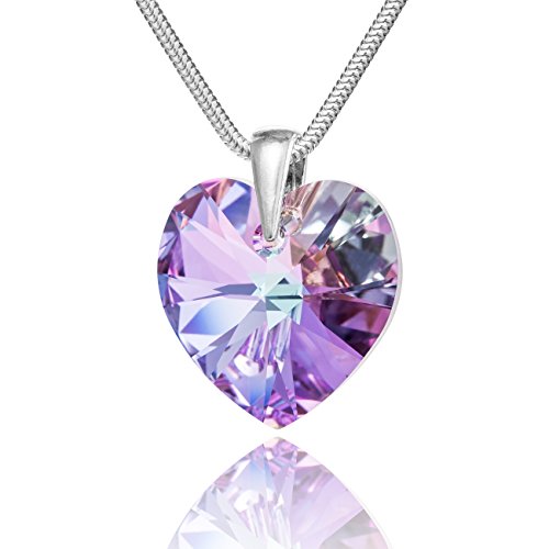 Damen Hals-Silberkette Sterling-Silber 925 Swarovski Elements Herz mehrfarbig lila längen-verstellbar Schmucketui Partner Geschenke von LILLY MARIE