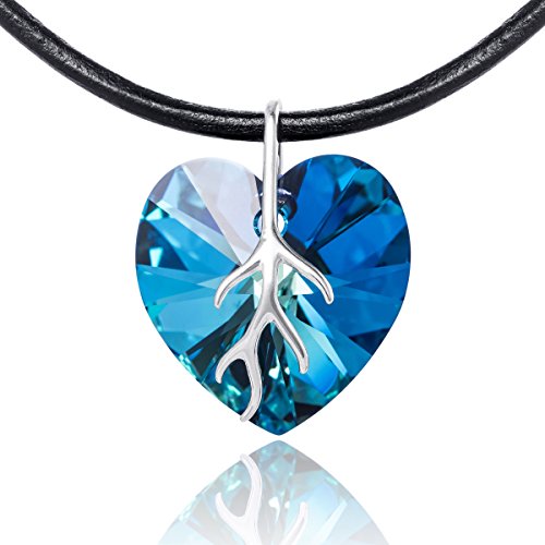 Damen Leder-Halskette Swarovski Elements Herz blau längen-verstellbar Schmuck-Beutel Geschenk für Freundin von LILLY MARIE