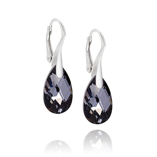 Damen Silber-Ohrringe echt Silber 925 dunkel-grau Swarovski Elements Tropfen Satin-Beutel Geschenke für Mama von LillyMarie