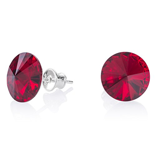 Damen Ohrstecker echt Silber 925 rot Swarovski Elements Rund Schmuck-Beutel Schöne Geschenke für Frauen von LillyMarie