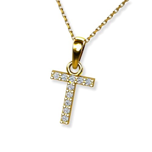 LILLY MARIE Goldene Damenhalskette Mit T-Anhänger Und Diamantiertem Finish von LILLY MARIE