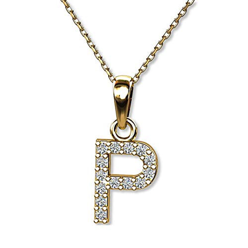 Damen Echtgold Buchstabenkette Buchstaben-Anhänger P Halskette Gold 333 klar längen-verstellbar Geschenkverpackung Frauen Geschenk von LillyMarie