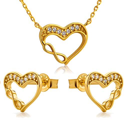 Damen 333er Gold Herz-Anhänger Hals-Goldkette 333 farblos längen-verstellbar Satin-Beutel Geschenk Freundin von LillyMarie