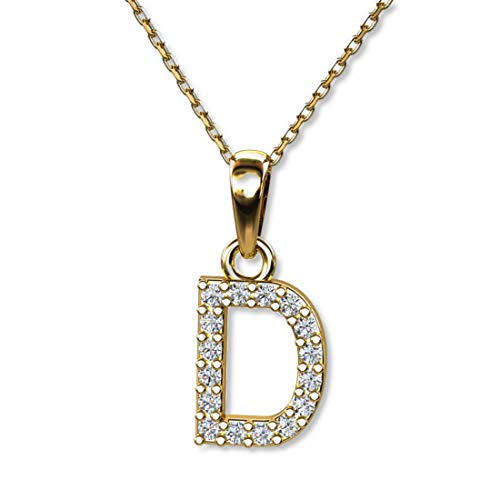 Damen Gold Buchstabenkette Buchstaben-Anhänger D Halskette Gold 333 klar längen-verstellbar Geschenkverpackung Geschenk für Frauen von LillyMarie