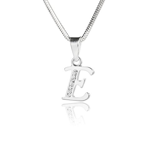 Damen Hals-Kette Sterling-Silber 925 Buchstabenkette Swarovski Elements Anfangs-Buchstabe E klar längen-verstellbar Geschenkverpackung Geschenk frau oder Freundin von LILLY MARIE