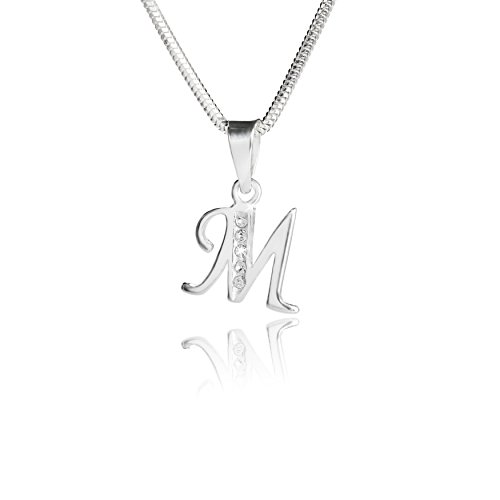 Damen Hals-Kette Sterling-Silber 925 Buchstabenkette Swarovski Elements Anfangs-Buchstabe M klar längen-verstellbar Geschenkverpackung Geschenk frau oder Freundin von LILLY MARIE