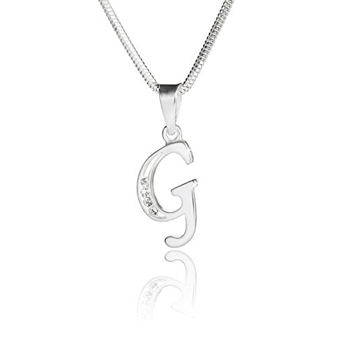 Damen Halskette Sterling-Silber 925 Buchstabenkette Swarovski Elements Anfangs-Buchstabe G klar längen-verstellbar Schmucketui Geschenk frau oder Freundin von LILLY MARIE