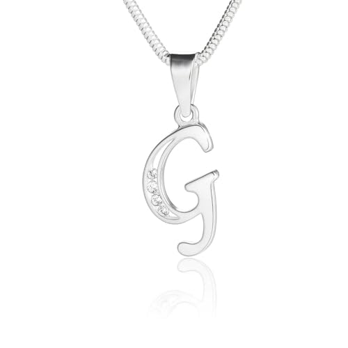 LILLY MARIE Damen Halskette Sterling-Silber 925 Buchstabenkette Anfangs-Buchstabe G klar längen-verstellbar Schmucketui Geschenk frau oder Freundin von LILLY MARIE