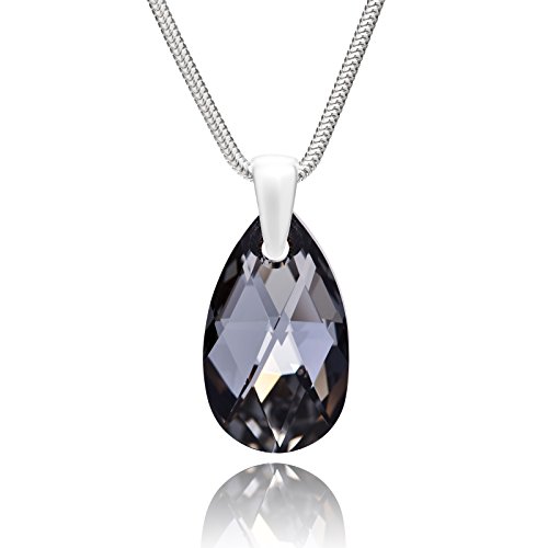 Damen Halskette Sterling-Silber 925 Swarovski Elements Tropfen-Anhänger dunkel-grau längen-verstellbar Schmucketui Partner Geschenke von LILLY MARIE