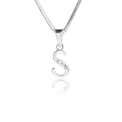 Damen Hals-Silberkette Sterling-Silber 925 Buchstabenkette Swarovski Elements Anfangs-Buchstabe S klar längen-verstellbar Geschenkverpackung Geschenk frau oder Freundin von LILLY MARIE