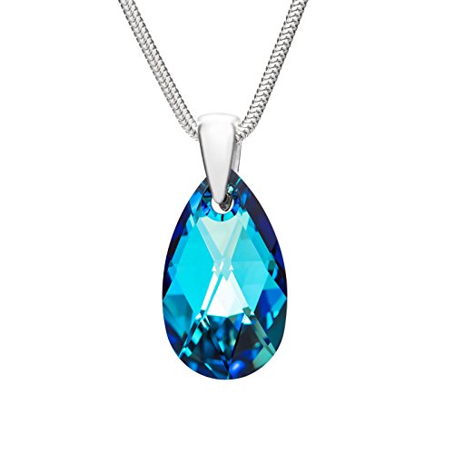 Damen Kette echt Silber 925 Swarovski Elements Tropfen-Anhänger blau längen-verstellbar Geschenkverpackung Geschenk für Freundin von LILLY MARIE