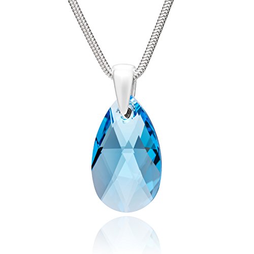 Damen Halskette Sterling-Silber 925 Swarovski Elements Tropfen-Anhänger hell-blau längen-verstellbar Schmucketui Schöne Geschenke für Frauen von LILLY MARIE