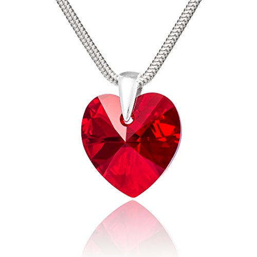 LillyMarie Damen Kette Sterlingsilber 925 Swarovski Elements Herz rot Längen-verstellbar Schmucketui Geschenke für Mama von LillyMarie