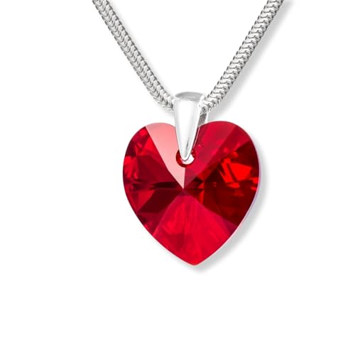Damen Halskette Aus Sterling Silber Mit Rotem Herzanhänger Und Verstellbarer Länge von LILLY MARIE