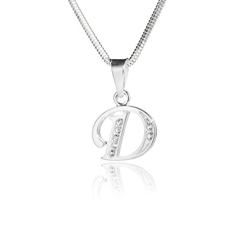 LILLY MARIE Damen Silberkette Silber 925 Buchstabenkette Anfangs-Buchstabe D klar längen-verstellbar Schmucketui Geschenk frau oder Freundin von LILLY MARIE