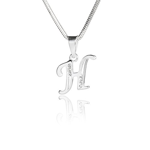 Damen Silberkette Sterling-Silber 925 Buchstabenkette Swarovski Elements Anfangs-Buchstabe H klar längen-verstellbar Geschenkverpackung Geschenk frau oder Freundin von LILLY MARIE