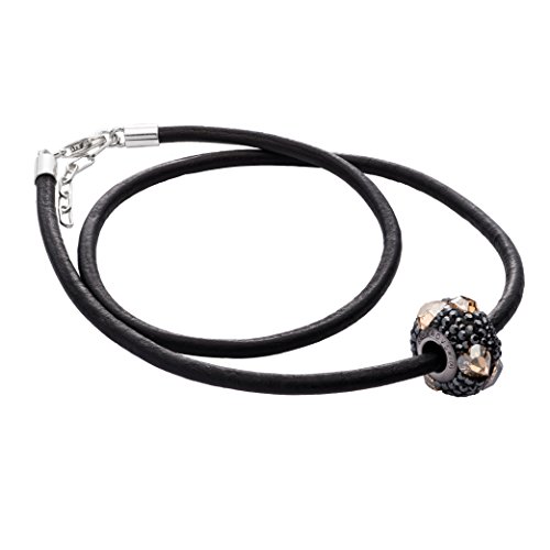 Damen Leder-Halskette Swarovski Elements Beads Perle schwarz Herz-Motive längen-verstellbar Schmuck-Beutel Partner Geschenke von LILLY MARIE