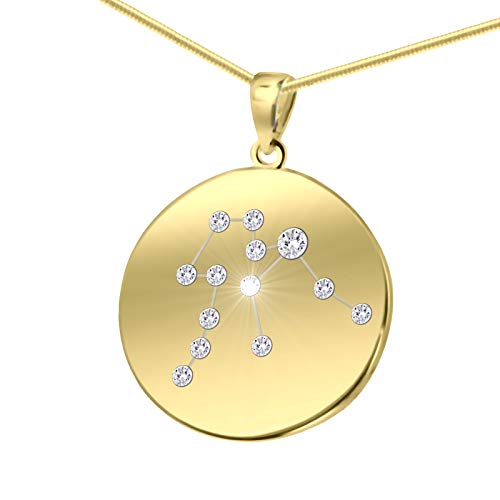 Damen massive Silberkette vergoldet Silber Gold plattiert Swarovski Elements Sternzeichen-Anhänger Wassermann längen-verstellbar Schmucketui Schöne Geschenke für Frauen von LILLY MARIE