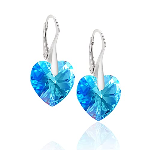 Damen Silber-Ohrringe Silber 925 hell-blau Swarovski Elements Herz Satin-Beutel Kleine Geschenke für Frauen von LillyMarie