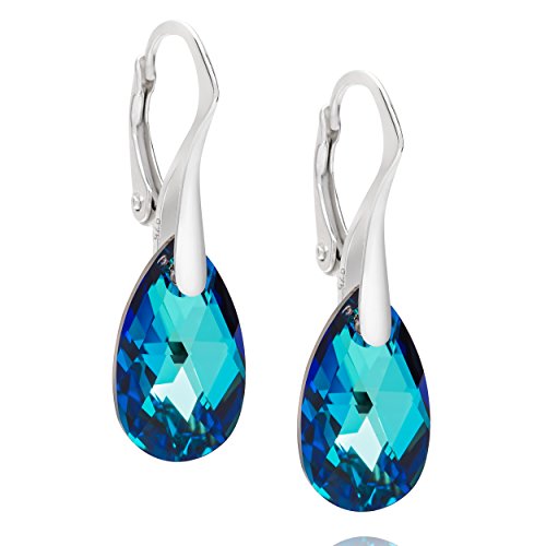 Damen Damenohrringe echt Silber 925 Blau Swarovski Elements Tropfen Schmuck-Beutel Geschenke von LillyMarie