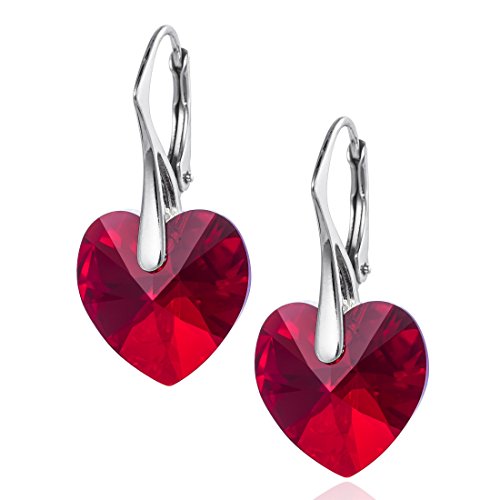 Damen Silberohrringe echt Silber 925 rot Swarovski Elements Herz Geschenkverpackung Partner Geschenke von LillyMarie