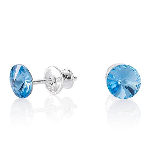 Damen Ohrstecker Sterling-Silber 925 hell-blau Swarovski Elements Rund Geschenkverpackung Geschenk für Frauen von LillyMarie