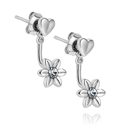 Damen Silberohrringe Sterling-Silber 925 farblos Swarovski Elements Herz Blume doppelt Geschenkverpackung Geschenk Beste Freundin von LillyMarie