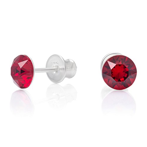 Damen Ohrringe Stecker Sterling-Silber 925 rot Swarovski Elements Rund Satin-Beutel Geschenkideen für die Frau von LillyMarie