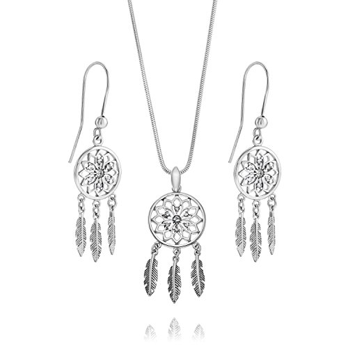LILLY MARIE Damen Silber Schmuckset Mit Verstellbarer Kette Und Traumfänger Anhänger von LILLY MARIE
