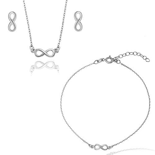 LillyMarie Damen Silber-Schmuckset 3tlg Sterling-Silber 925 Infinity-Anhänger Unendlichkeit-Zeichen silber längen-verstellbar Schmuck-Beutel Geschenkideen für die Mama von LillyMarie