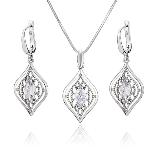 LILLY MARIE Damen Schmuckset Aus Sterlingsilber 925 Mit Verstellbarer Schlangenkette Und Zirkonia-Anhänger von LILLY MARIE