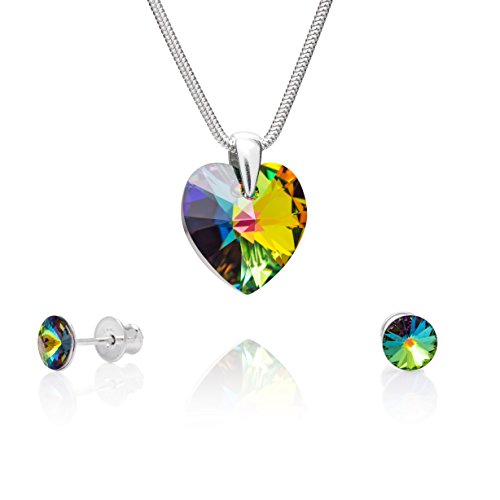 Damen Silber-Schmuckset Sterling-Silber 925 Herz-Anhänger Swarovski Elements mehrfarbig längen-verstellbar Schmucketui Beste Freundin Geschenke von LillyMarie