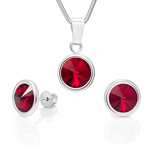 Damen Schmuck Set Sterling-Silber 925 Ohrringe und Anhänger Swarovski Elements rot längen-verstellbar Schmucketui Geschenke von LillyMarie