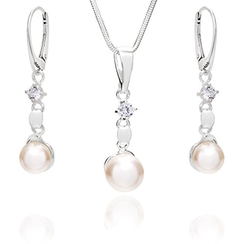 LILLY MARIE Zeitloses Schmuckset Mit Perlenanhänger Und Verstellbarer 925 Silberkette Für Frauen von LILLY MARIE