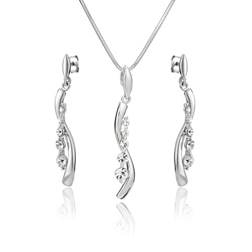 LillyMarie Damen Silber-Schmuckset Sterling-Silber 925 Anhänger Welle mit Swarovski Elements Kristallen längen-verstellbar Schmucketui Hochzeitsschmuck von LillyMarie