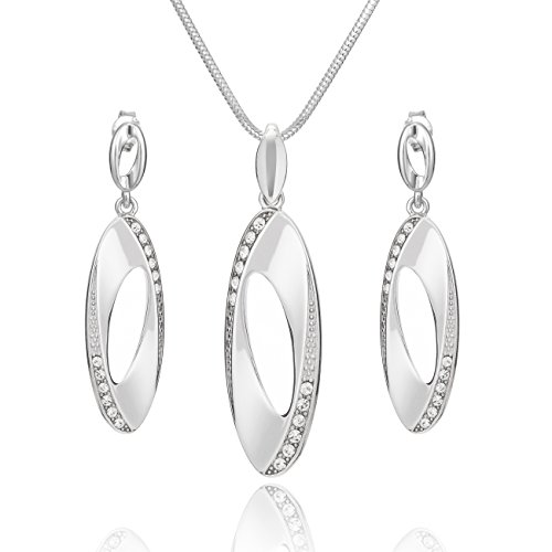 Damen Schmuckset echt Silber 925 Anhänger oval Swarovski Elements längen-verstellbar Schmucketui Brautschmuck von LillyMarie