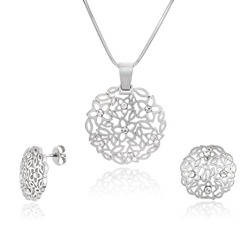LillyMarie Damen Schmuckset Sterling-Silber 925 Anhänger Blumen-Muster längen-verstellbar Schmucketui Geschenk Beste Freundin von LillyMarie