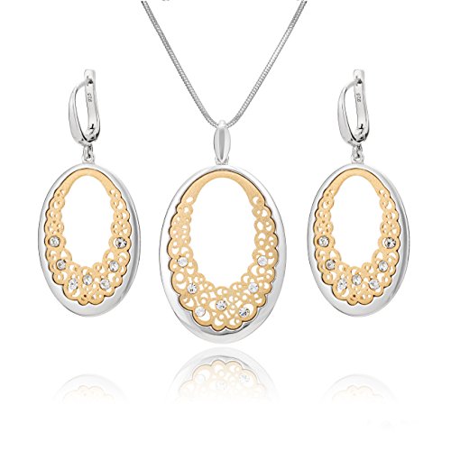 LillyMarie Damen Schmuckset Aus Sterling Silber 925 Mit Vergoldetem Ovalen Anhänger Kristallen Und Verstellbarer Schlangenkette von LillyMarie