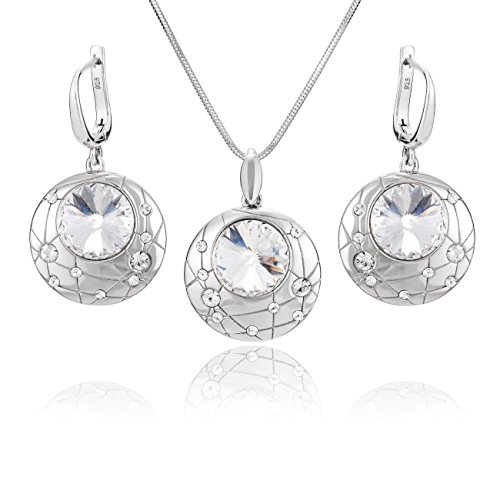 LillyMarie Damen Schmuck Set Sterling-Silber 925 Anhänger rund Swarovski Elements längen-verstellbar Schmucketui Partner Geschenke von LillyMarie