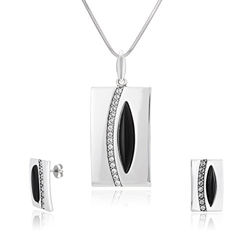 LillyMarie Damen Silber-Schmuckset Silber 925 Anhänger Onyx schwarz längen-verstellbar Schmucketui Schöne Geschenke für Frauen von LillyMarie